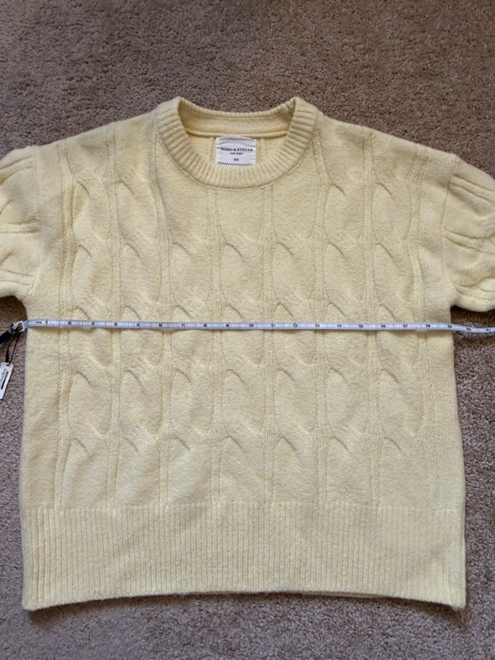 Soho & Stella New York Crewneck Cable Knit Sweater in Pale Butter Yellow Size XS - Picture 5 of 7